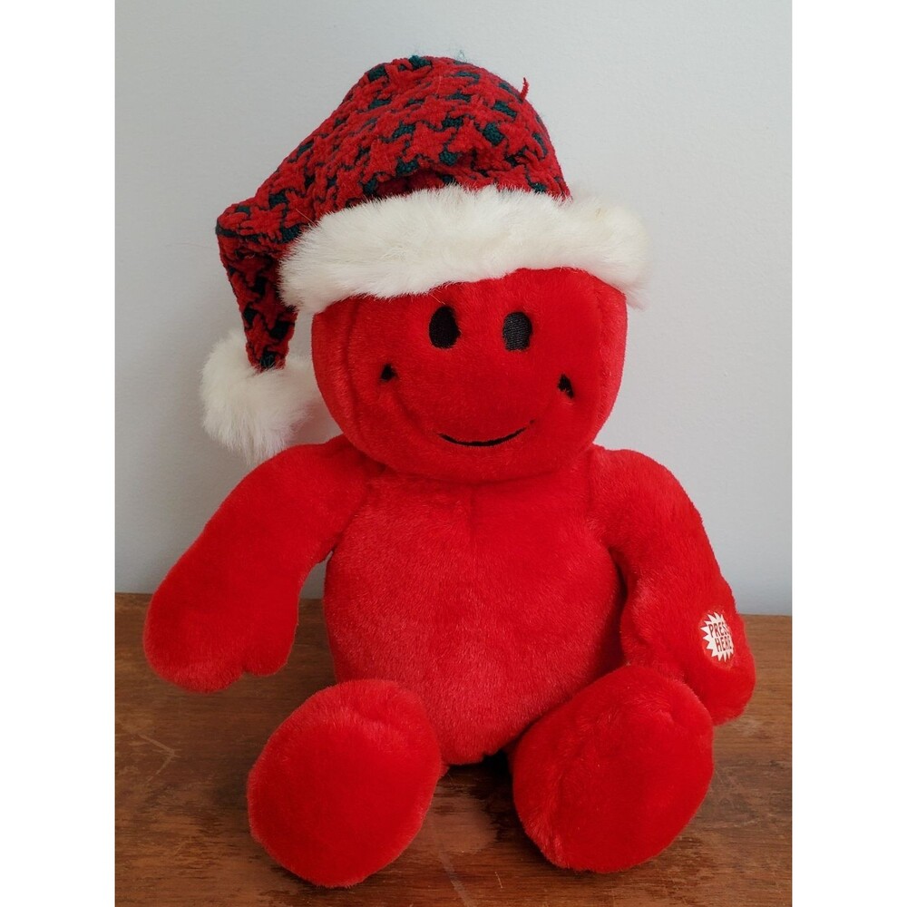 Animated Smile Man Plush Red Santa Hat Sings Moves Santa Claus is Coming Vintage